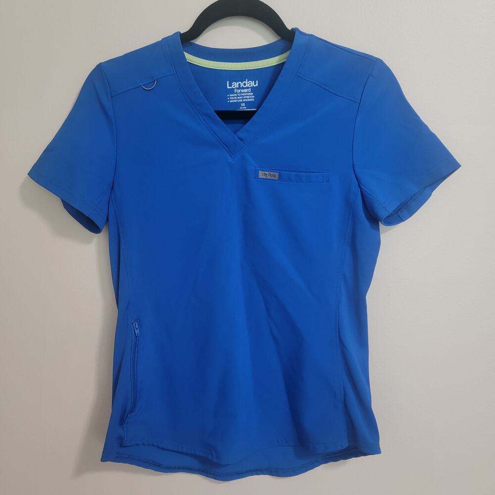 Landau Forward 2-Pocket V-Neck Tuck-In Top Royal Blue Scrub Top SZ XS